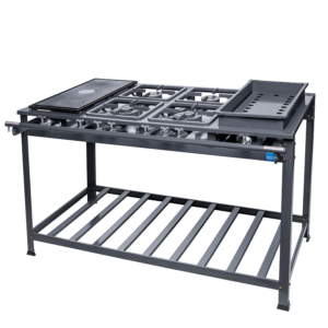 Fogão Industrial – 4 Bocas (2QS / 2QD) | Chapeira + Banho Maria | Porta Panelas | Grafite