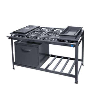 Fogão Industrial – 4 Bocas (2QS / 2QD) | Forno + Chapeira + Banho Maria | Porta Panelas | Grafite