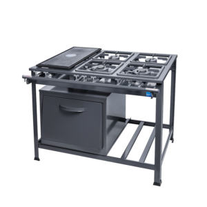 Fogão Industrial – 4 Bocas (2QS / 2QD) | Forno + Chapeira | Porta Panelas | Grafite
