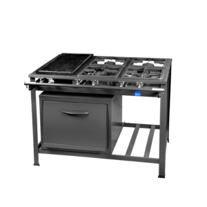 Fogão Industrial – 4 Bocas (4QS) | Forno + Chapeira | Porta Panelas | Grafite